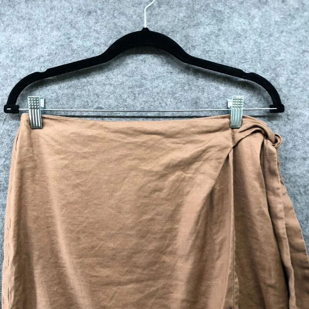 White House Black Market Linen Blend‎ Wrap Skirt Size 10 Tan Brown Pencil WHBM
